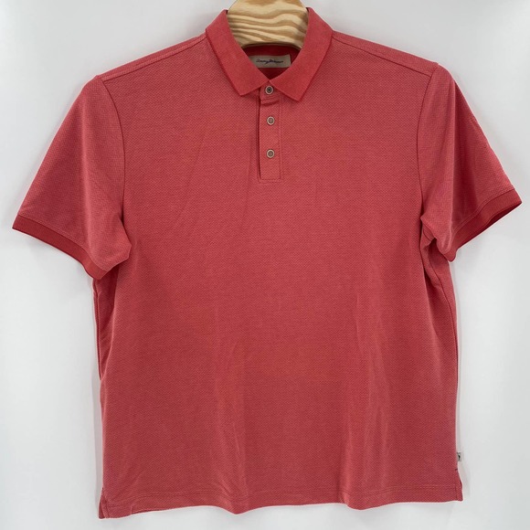 Tommy Bahama Men's 2XL Rose Pink Herringbone Pattern‎ Short Sleeve Polo Shirt - Picture 3 of 5